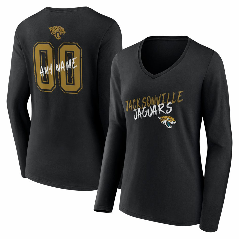 Jacksonville Jaguars Women's Hustle Personalized Name & Number Long Sleeve V-Neck T-Shirt Black | NFL
