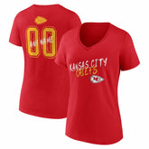 Kansas City Chiefs Women's Hustle Personalized Name & Number V-Neck T-Shirt Red | NFL