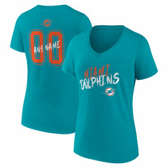 Miami Dolphins Women's Hustle Personalized Name & Number V-Neck T-Shirt Aqua | NFL