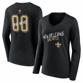 New Orleans Saints Women's Hustle Personalized Name & Number Long Sleeve V-Neck T-Shirt Black | NFL