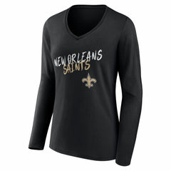 New Orleans Saints Women's Hustle Personalized Name & Number Long Sleeve V-Neck T-Shirt Black | NFL