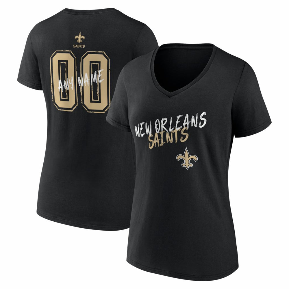 New Orleans Saints Women's Hustle Personalized Name & Number V-Neck T-Shirt Black | NFL