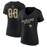 New Orleans Saints Women's Hustle Personalized Name & Number V-Neck T-Shirt Black | NFL