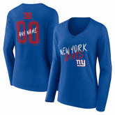 New York Giants Women's Hustle Personalized Name & Number Long Sleeve V-Neck T-Shirt Royal | NFL