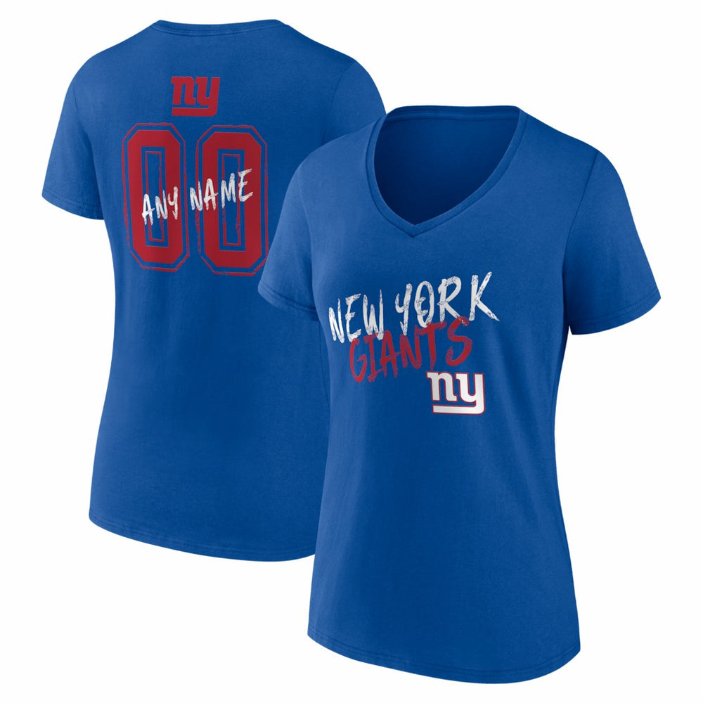 New York Giants Women's Hustle Personalized Name & Number V-Neck T-Shirt Royal | NFL