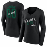 New York Jets Women's Hustle Personalized Name & Number Long Sleeve V-Neck T-Shirt Black | NFL