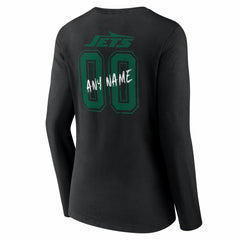 New York Jets Women's Hustle Personalized Name & Number Long Sleeve V-Neck T-Shirt Black | NFL