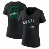 New York Jets Women's Hustle Personalized Name & Number V-Neck T-Shirt Black | NFL