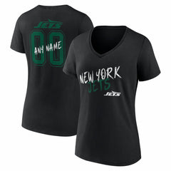 New York Jets Women's Hustle Personalized Name & Number V-Neck T-Shirt Black | NFL