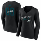 Philadelphia Eagles Women's Hustle Personalized Name & Number Long Sleeve V-Neck T-Shirt Black | NFL