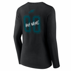 Philadelphia Eagles Women's Hustle Personalized Name & Number Long Sleeve V-Neck T-Shirt Black | NFL