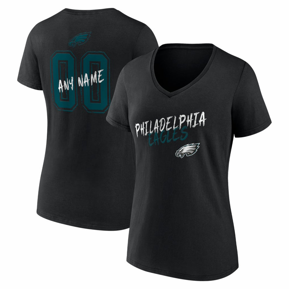 Philadelphia Eagles Women's Hustle Personalized Name & Number V-Neck T-Shirt Black | NFL
