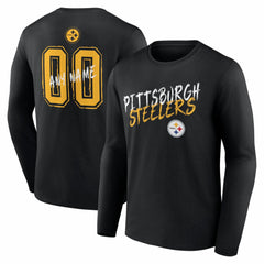 Pittsburgh Steelers Hustle Personalized Name & Number Long Sleeve T-Shirt Black | NFL