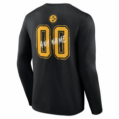 Pittsburgh Steelers Hustle Personalized Name & Number Long Sleeve T-Shirt Black | NFL