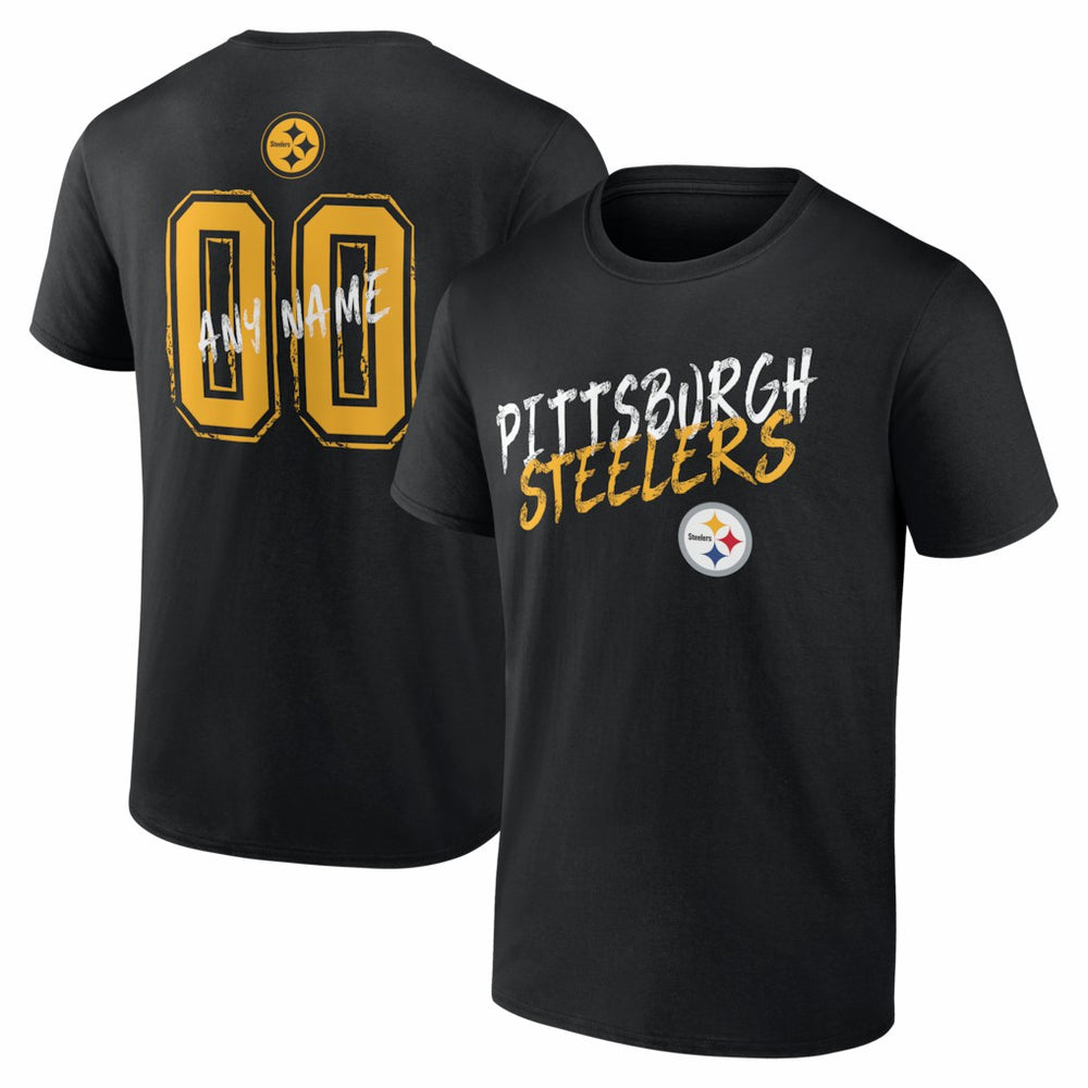 Pittsburgh Steelers Hustle Personalized Name & Number T-Shirt Black | NFL