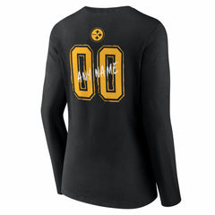 Pittsburgh Steelers Women's Hustle Personalized Name & Number Long Sleeve V-Neck T-Shirt Black | NFL