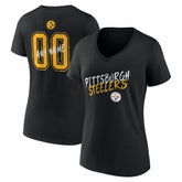 Pittsburgh Steelers Women's Hustle Personalized Name & Number V-Neck T-Shirt Black | NFL
