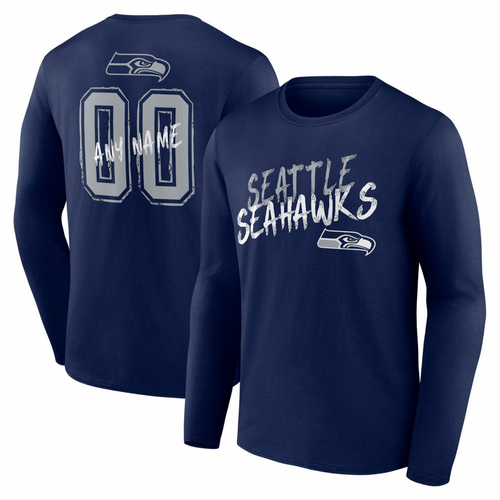 Seattle Seahawks Hustle Personalized Name & Number Long Sleeve T-Shirt College Navy | NFL
