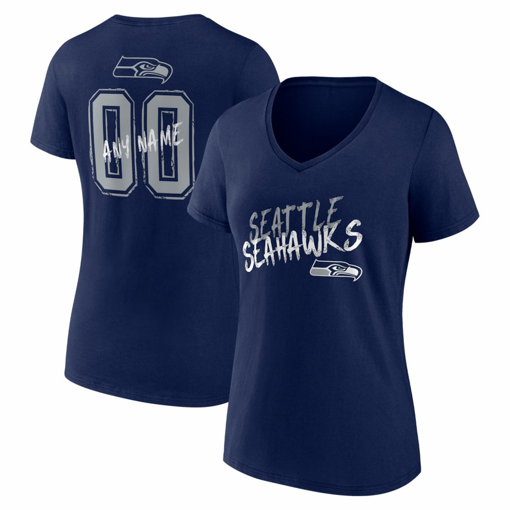 Seattle Seahawks Women's Hustle Personalized Name & Number V-Neck T-Shirt College Navy | NFL