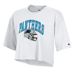 Carolina Panthers Champion Women's Boyfriend Cropped T-Shirt White | NFL