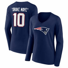 Drake Maye New England Patriots Women's Nickname V-Neck Long Sleeve T-Shirt Navy | NFL