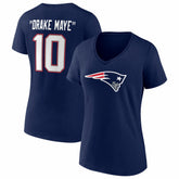 Drake Maye New England Patriots Women's Nickname V-Neck T-Shirt Navy | NFL