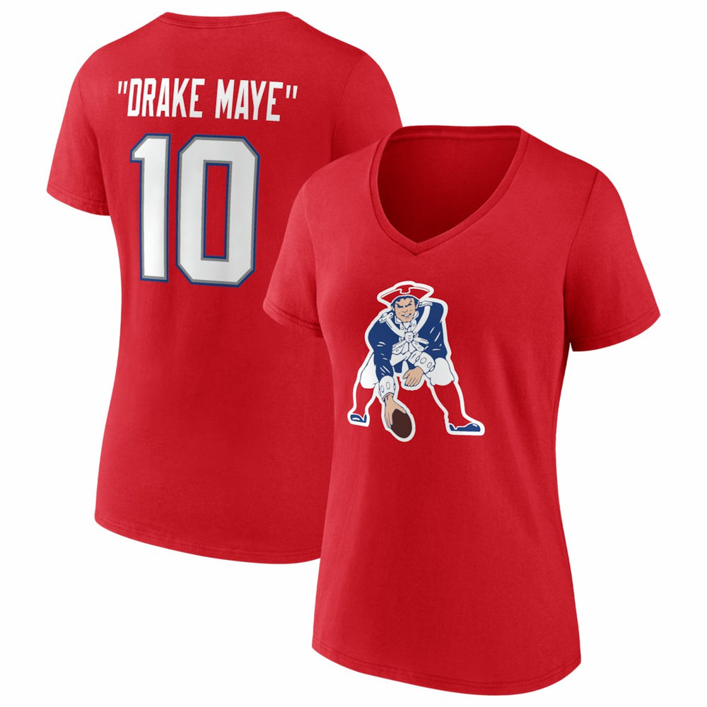Drake Maye New England Patriots Women's Nickname V-Neck T-Shirt Red | NFL