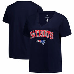 New England Patriots Women's Plus Size Arch Over Logo V-Neck T-Shirt Navy | Fanatics