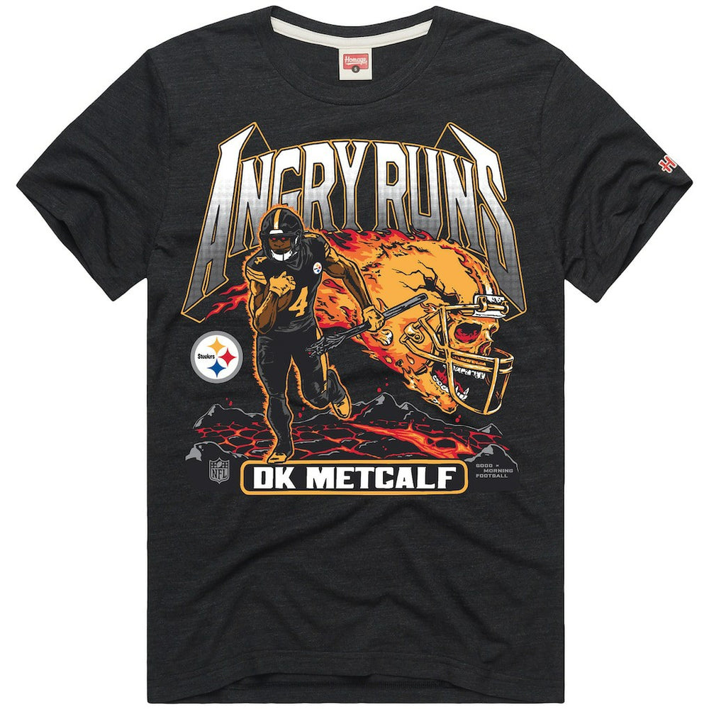 DK Metcalf Pittsburgh Steelers Homage Unisex Angry Runs Player Graphic Tri-Blend T-Shirt Charcoal | NFL