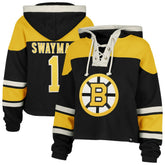 Jeremy Swayman Boston Bruins '47 Women's Superior Lacer Cropped Pullover Hoodie - Black - NHL