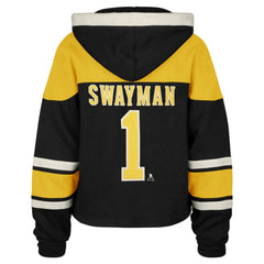 Jeremy Swayman Boston Bruins '47 Women's Superior Lacer Cropped Pullover Hoodie - Black - NHL