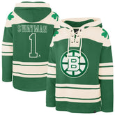 Jeremy Swayman Boston Bruins '47 St. Patrick's Day Player Name & Number Lacer Pullover Hoodie - Kelly Green - NHL