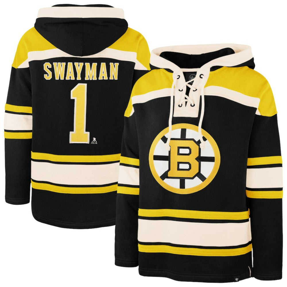 Jeremy Swayman Boston Bruins '47 Player Name & Number Lacer Hoodie - Black - NHL