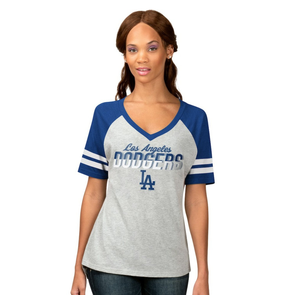 Los Angeles Dodgers G-III 4Her by Carl Banks Women's Goal Line Raglan V-Neck T-Shirt - MLB