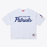 New England Patriots Women's Head Coach Cropped T-Shirt White | Mitchell & Ness