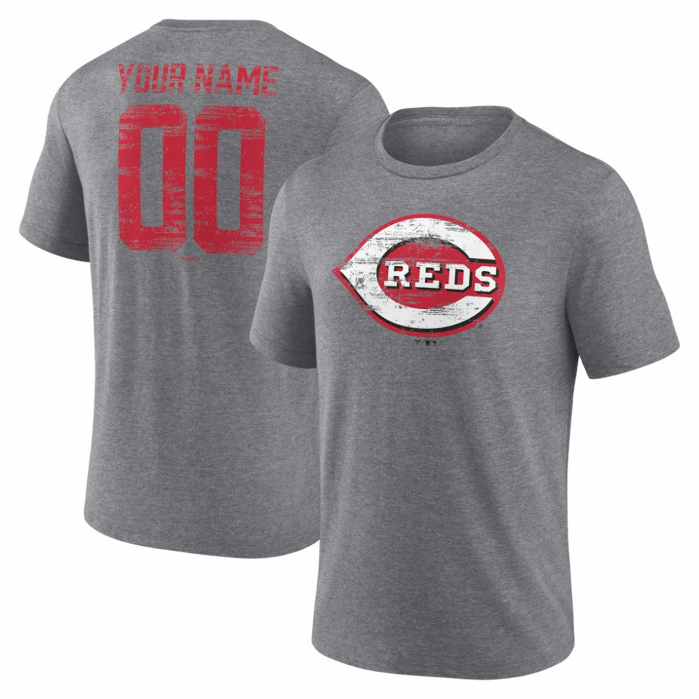Cincinnati Reds Heritage Personalized Any Name & Number Tri-Blend T-Shirt - MLB