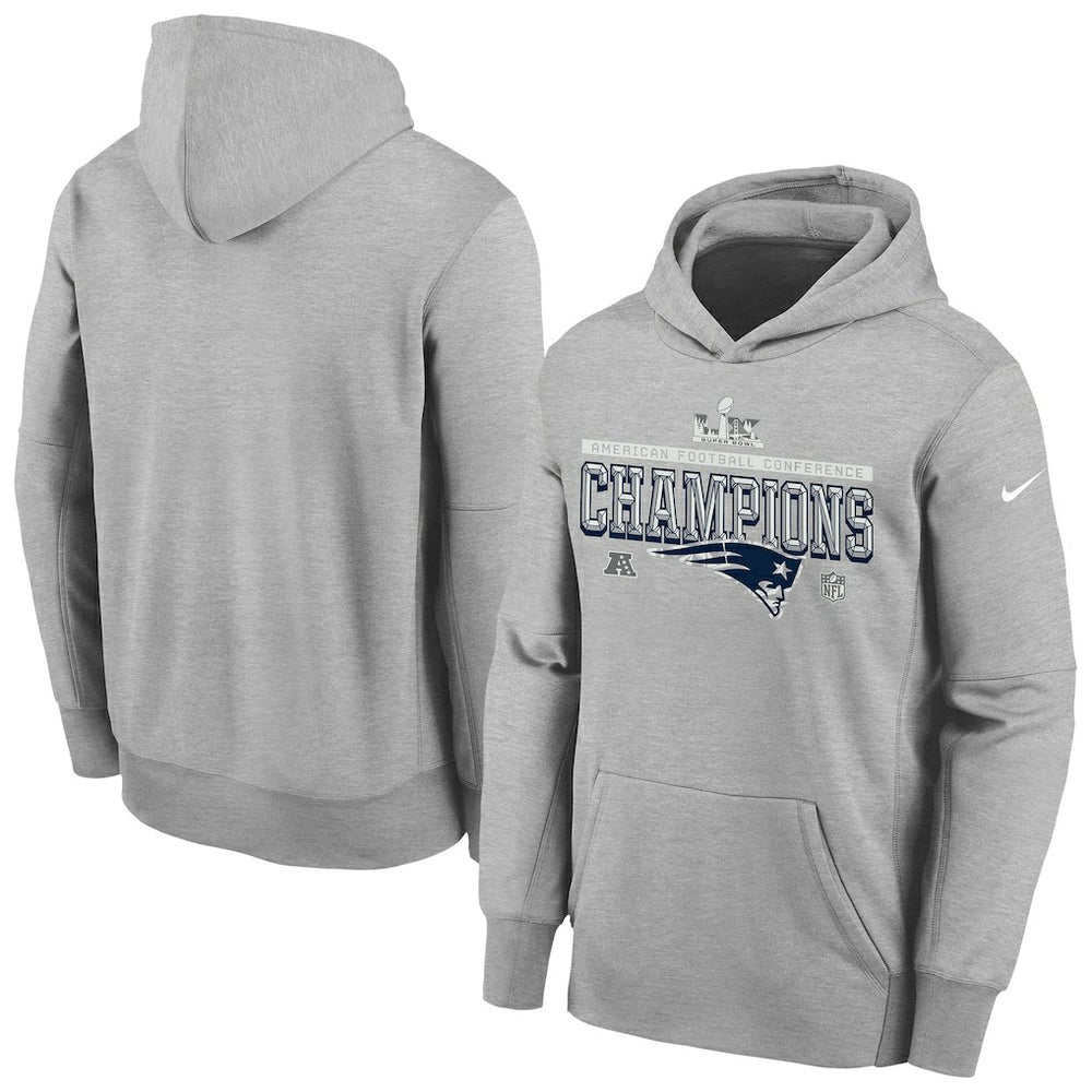 New England Patriots Youth 2025 AFC Champions Locker Room Trophy Collection Authentic Hoodie Gray | Nike for Sale