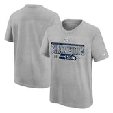 Seattle Seahawks Youth 2025 NFC Champions Locker Room Trophy Collection Authentic T-Shirt Gray | Nike for Sale
