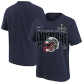 New England Patriots Youth 2025 AFC Champions Glory Shield Helmet T-Shirt Navy | Nike for Sale