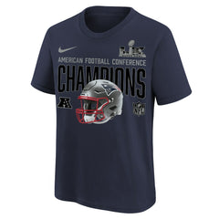 New England Patriots Youth 2025 AFC Champions Glory Shield Helmet T-Shirt Navy | Nike for Sale