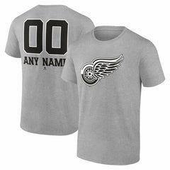 Detroit Red Wings Big & Tall Personalized Name & Number Monochrome T-Shirt - Gray - NHL