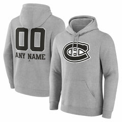 Montreal Canadiens Big & Tall Personalized Name & Number Monochrome Pullover Hoodie - Gray - NHL