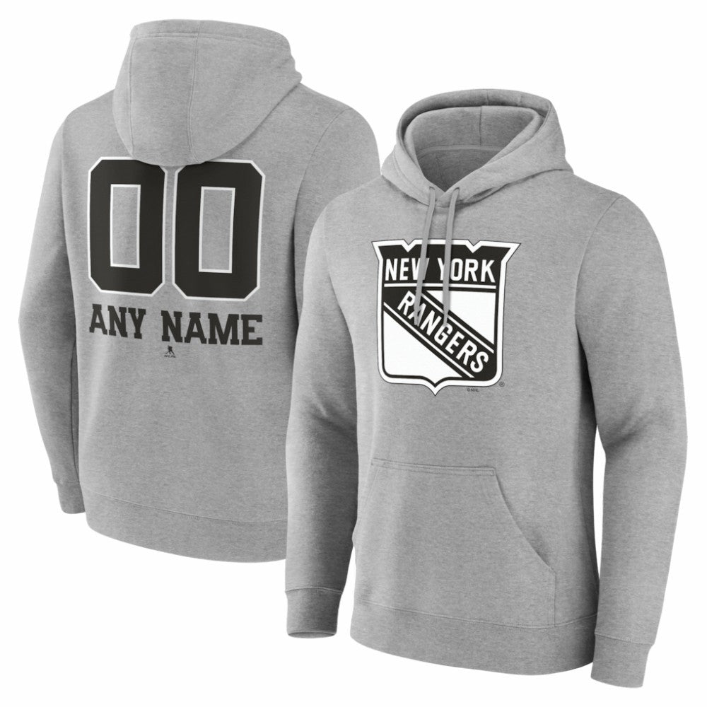 New York Rangers Big & Tall Personalized Name & Number Monochrome Pullover Hoodie - Gray - NHL