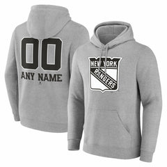 New York Rangers Big & Tall Personalized Name & Number Monochrome Pullover Hoodie - Gray - NHL