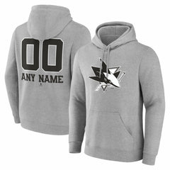 San Jose Sharks Big & Tall Personalized Name & Number Monochrome Pullover Hoodie - Gray - NHL
