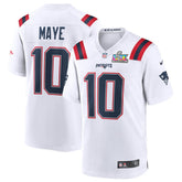 Drake Maye New England Patriots Super Bowl LX Patch Game Jersey White | Nike for Sale