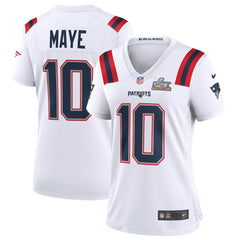 Drake Maye New England Patriots Women's Super Bowl LX Patch Game Jersey White | Nike for Sale