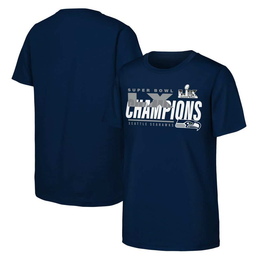 Seattle Seahawks Youth Super Bowl LX Champions Iconic Victory T-Shirt College Navy | Fanatics