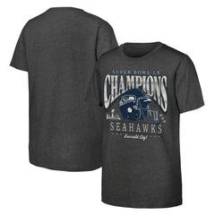 Seattle Seahawks Youth Super Bowl LX Champions Prestigious Run Helmet T-Shirt Charcoal | Fanatics