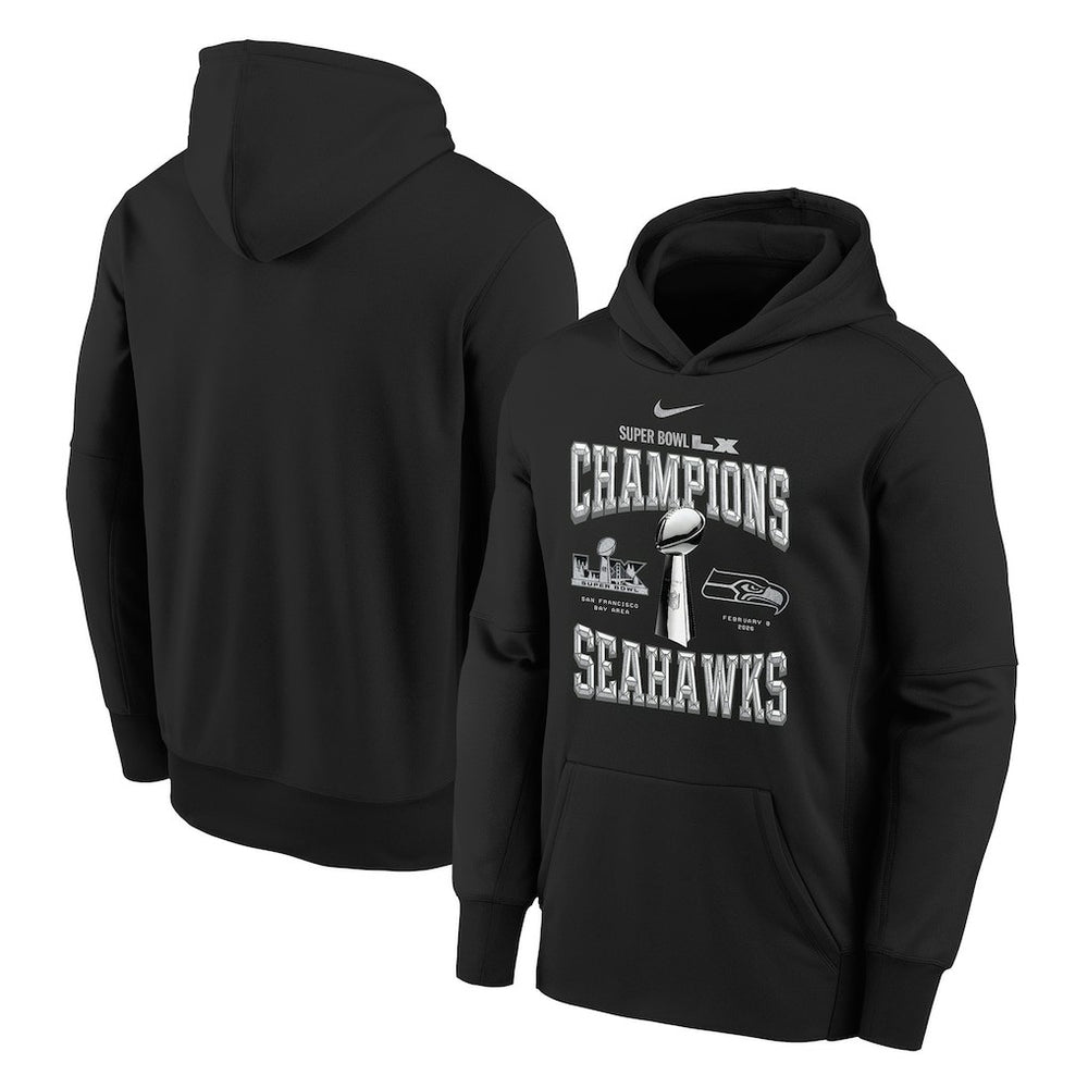Seattle Seahawks Youth Super Bowl LX Champions Locker Room Trophy Collection Authentic Hoodie Black | Nike for Sale